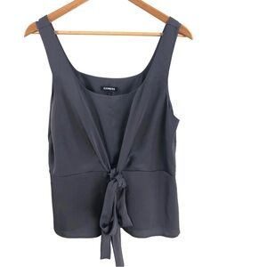 Express Sz L Grey Metallic Peplum Blouse Sleeveless Shimmer Tie Front Top